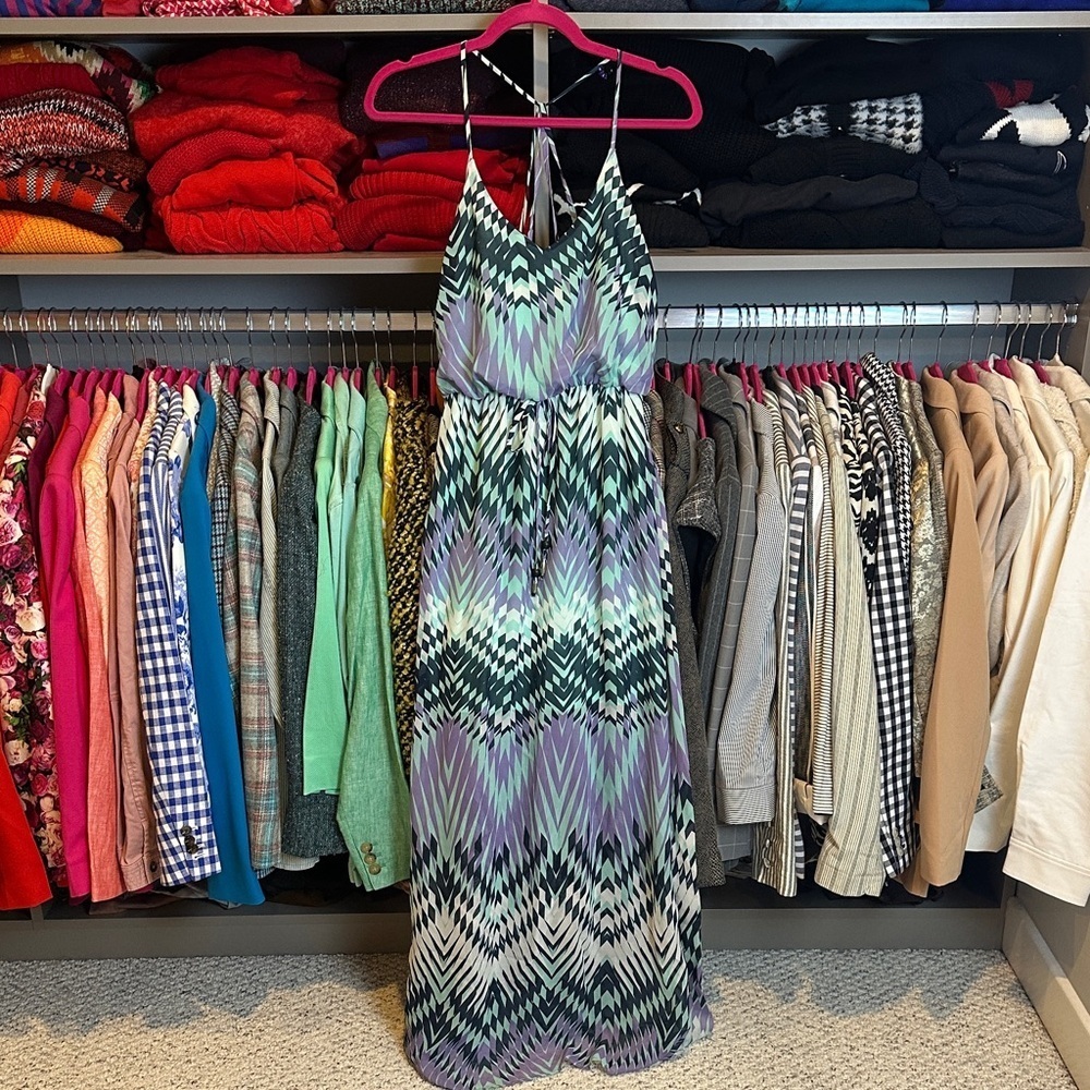 City Triangles green/lavender elastic waistband lined maxi dress size S